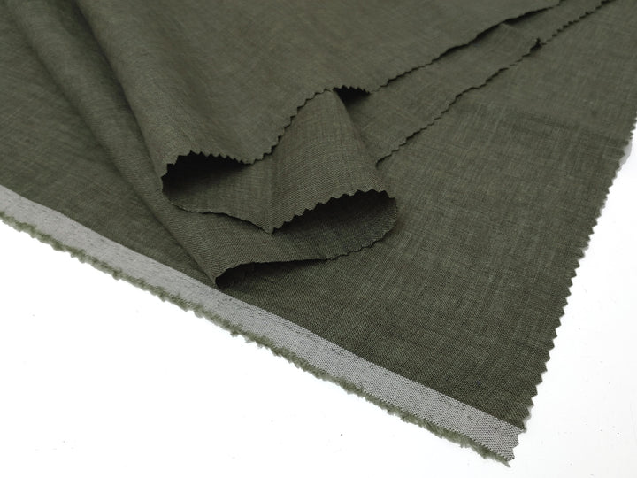 100% Linen Vintage Dyed Delave Fabric – Fine 21s Yarn, Pre-Washed, Light Weight Khaki(dark) 7119