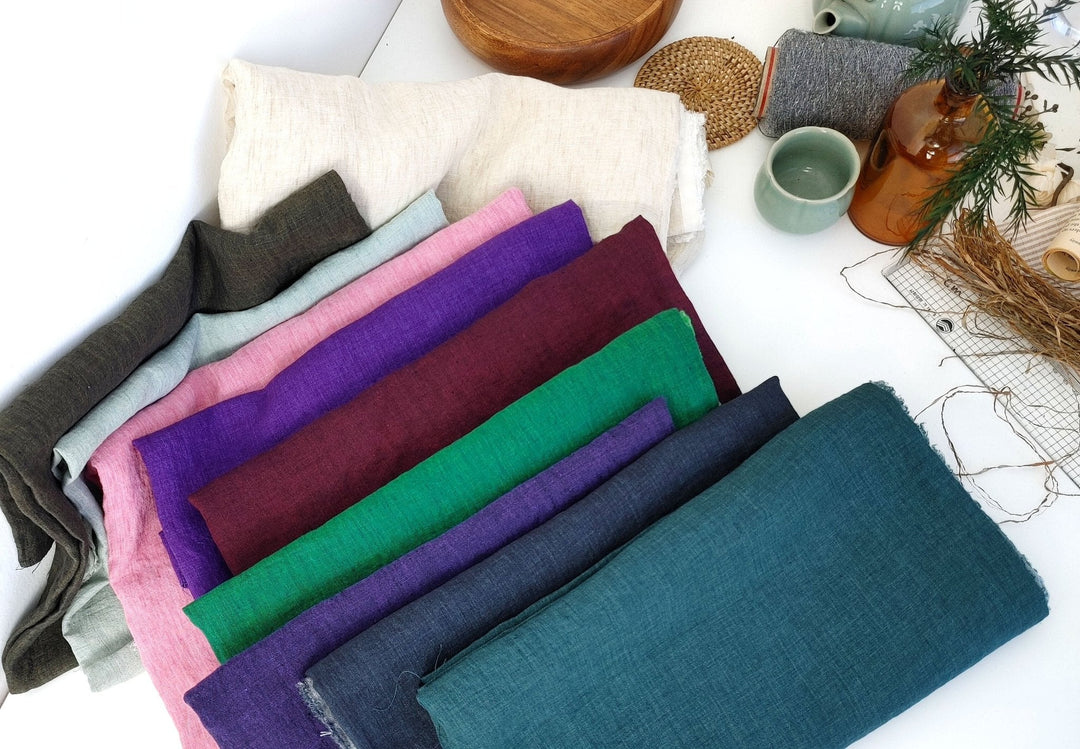 100% Linen Crispy Fabric 21s Vintage Chambray New Colorways for 2024 - The Linen Lab - Pink