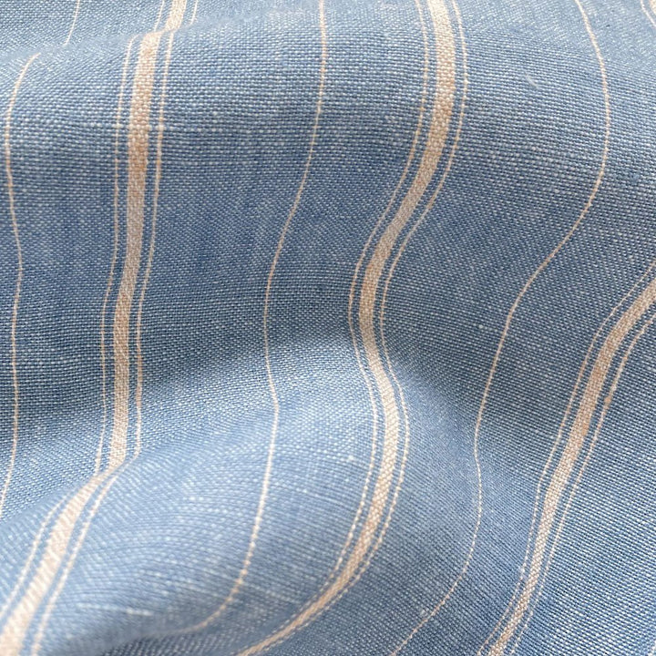 100% Linen Dobby Stripe Fabric 14s 40lea (6525 6526) - The Linen Lab - 6525 blue