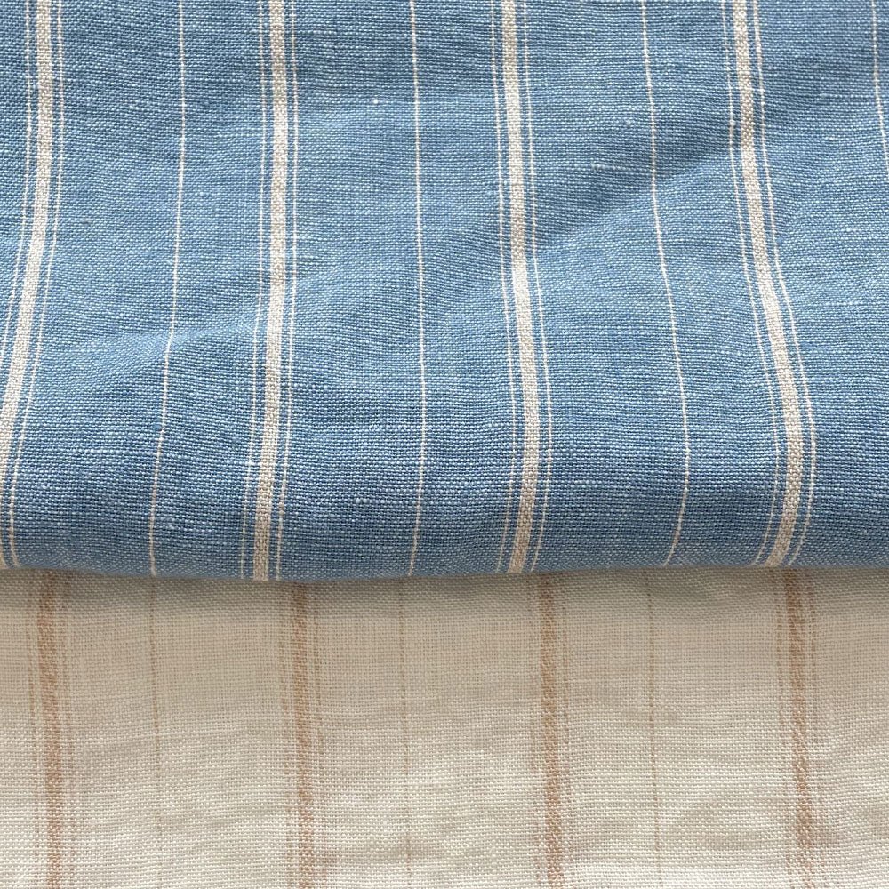 100% Linen Dobby Stripe Fabric 14s 40lea (6525 6526) - The Linen Lab - 6525 blue
