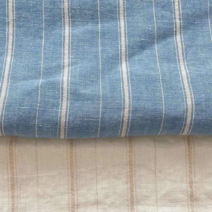 100% Linen Dobby Stripe Fabric 14s 40lea (6525 6526) - The Linen Lab - 6525 blue