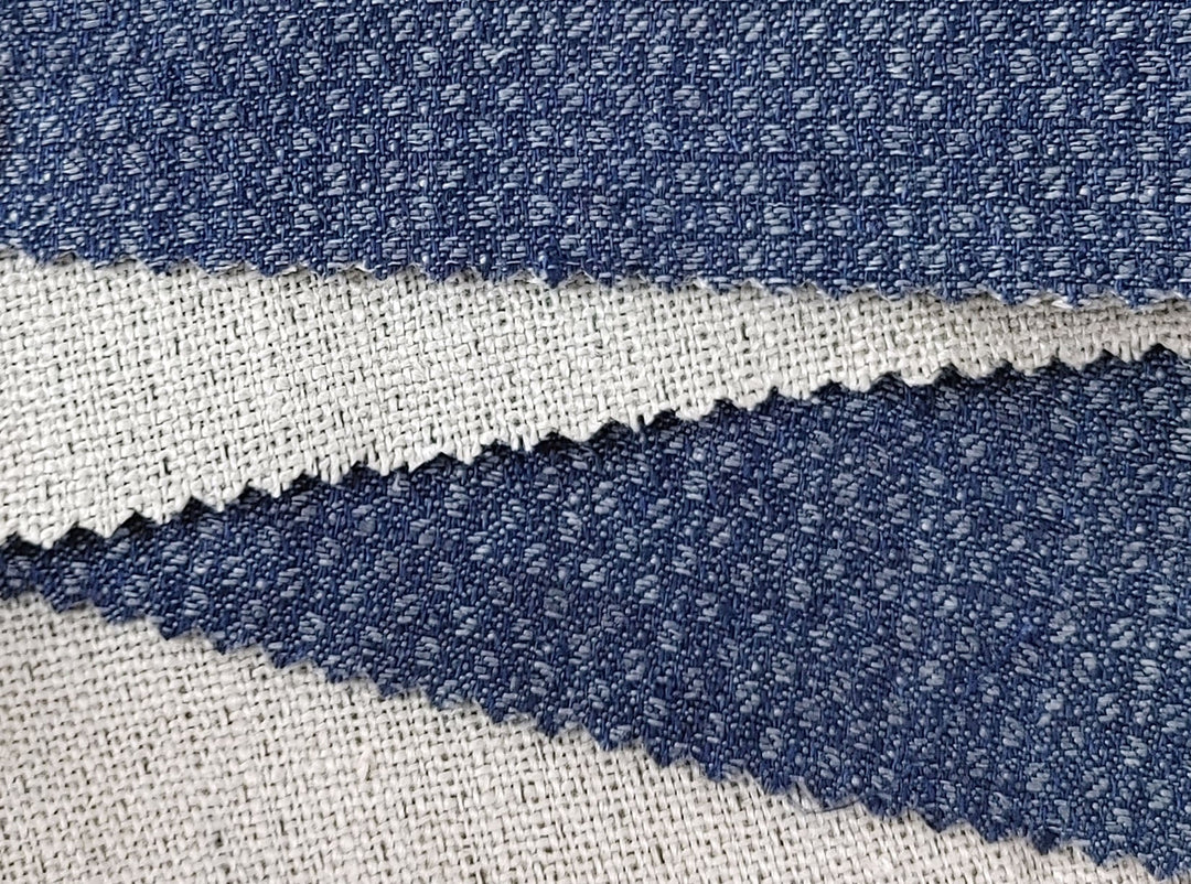100% Linen Double Face Heavyweight Fabric with Coffee Bean Shape 3996 - The Linen Lab - Navy
