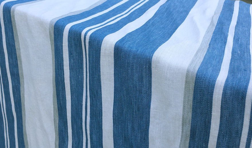 100% Linen Fabric Blue Dobby Stripe 6342 - The Linen Lab - Blue ST 6342