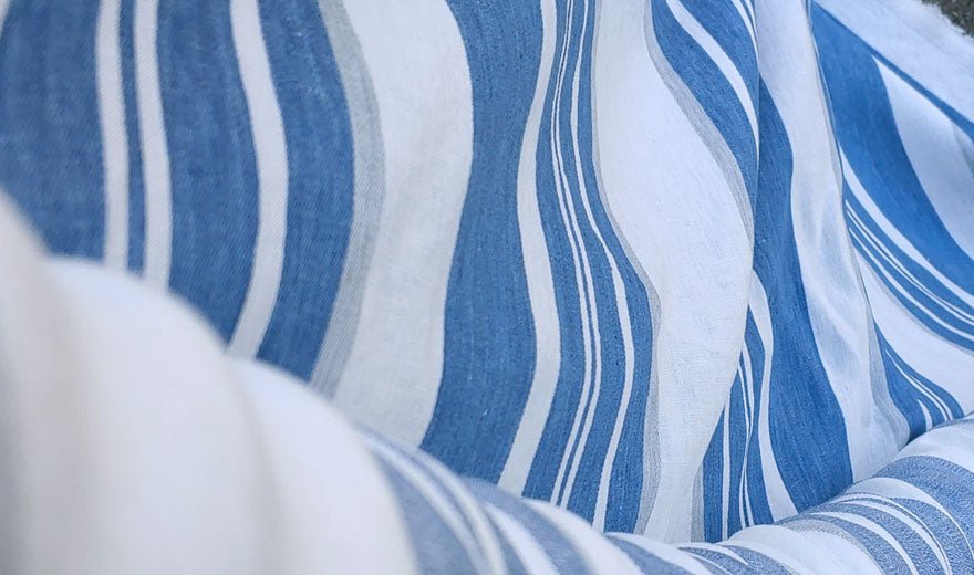100% Linen Fabric Blue Dobby Stripe 6342 - The Linen Lab - Blue ST 6342