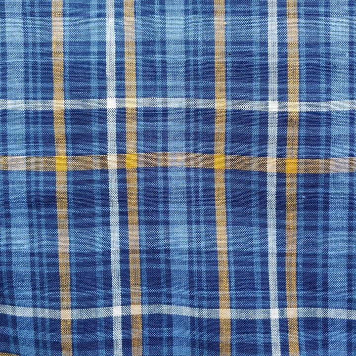 100% Linen Fabric Blue Plaid Medium Weight 6618 - The Linen Lab - Blue 6618