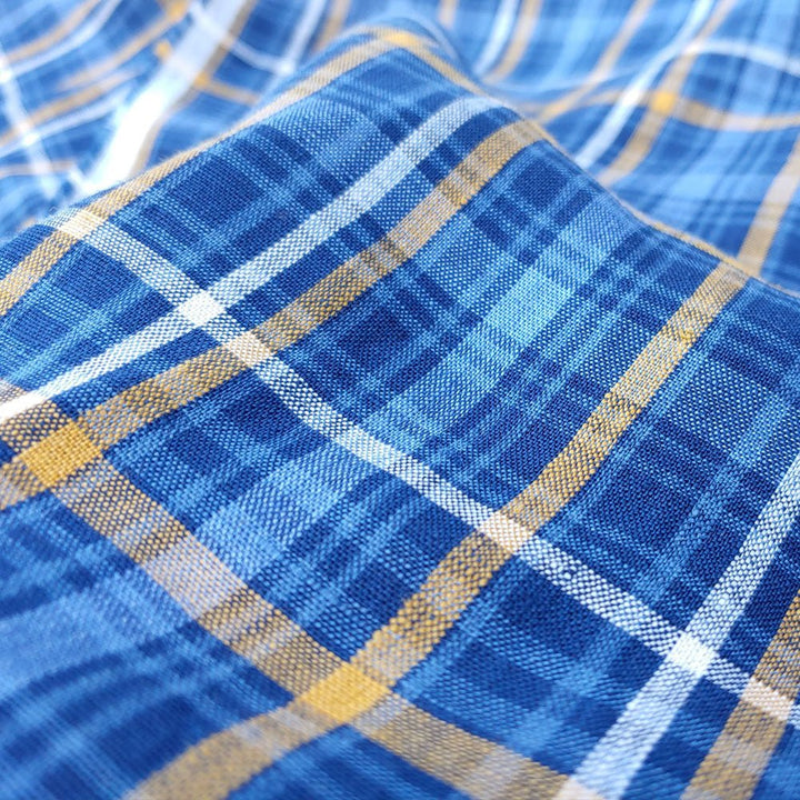 100% Linen Fabric Blue Plaid Medium Weight 6618 - The Linen Lab - Blue 6618