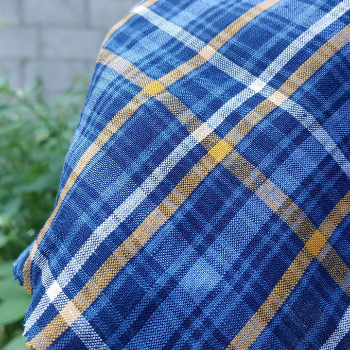 100% Linen Fabric Blue Plaid Medium Weight 6618 - The Linen Lab - Blue 6618