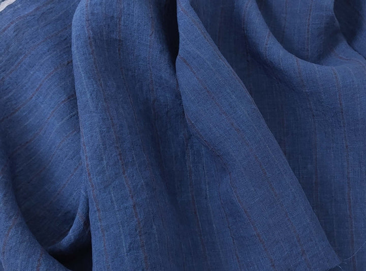 100% Linen Fabric Delave Stripe Lightweight 7500 7501 7751 7723 7724 - The Linen Lab - Navy