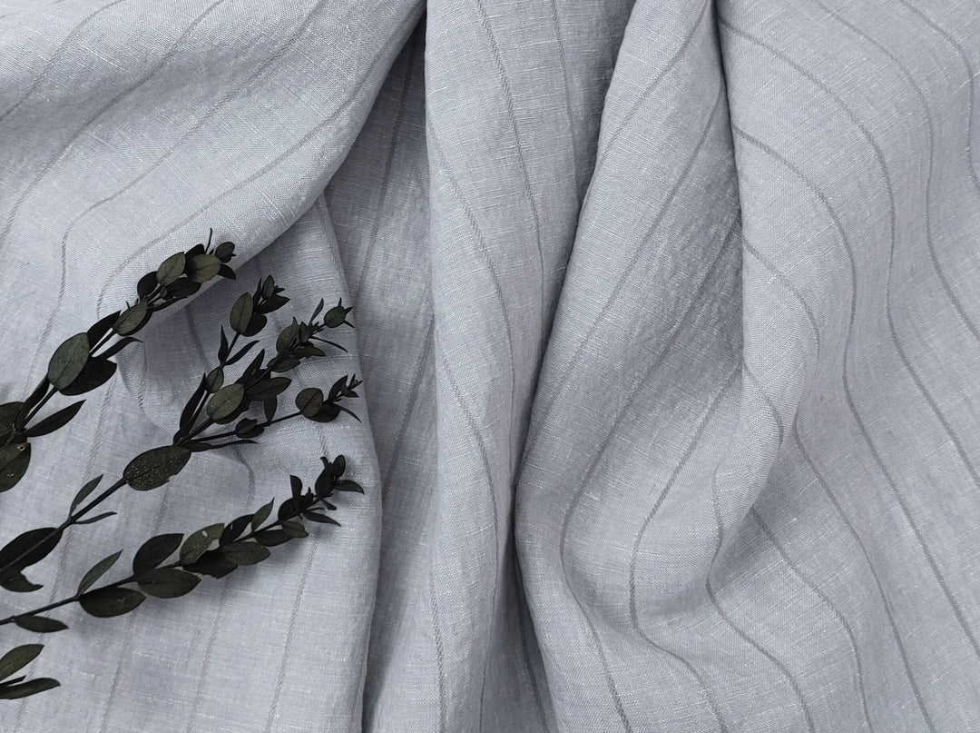 100% Linen Fabric Grey Color Dobby Stripe 6900 - The Linen Lab - Grey