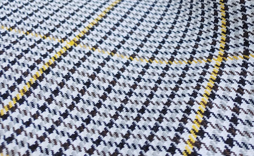 100% Linen Fabric Houndstooth and Windowpane Check Heavy Weight - The Linen Lab - Yellow