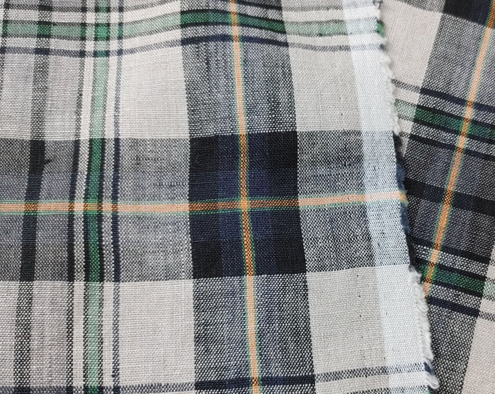 100% Linen Fabric in Medium Weight with Classic Plaid Design 7155 - The Linen Lab - Beige