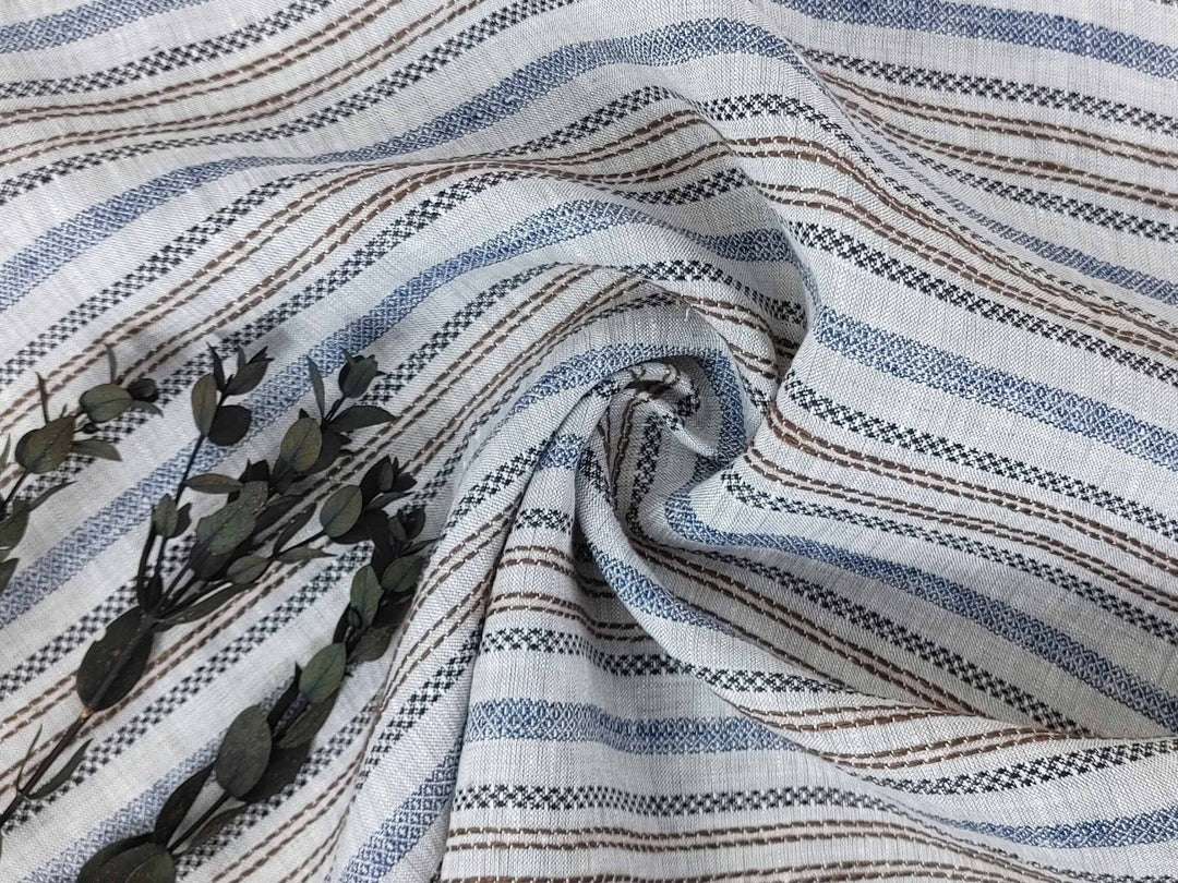 100% Linen Fabric Jacquard Stripe 6151 6206 - The Linen Lab - Grey