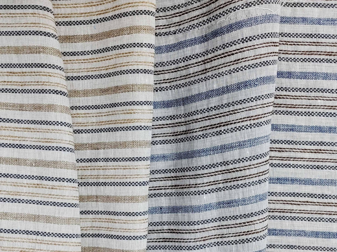 100% Linen Fabric Jacquard Stripe 6151 6206 - The Linen Lab - Grey