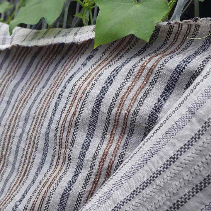 100% Linen Fabric Jacquard Stripe 6151 6206 - The Linen Lab - Grey