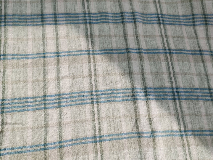 100% Linen Fabric Madras Plaid Light Weight (7022 7023 7024 6709 6710 6711) - The Linen Lab - Greenish Blue