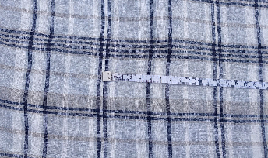 100% Linen Fabric Madras Plaid Light Weight (7022 7023 7024 6709 6710) - The Linen Lab - Grey & Navy