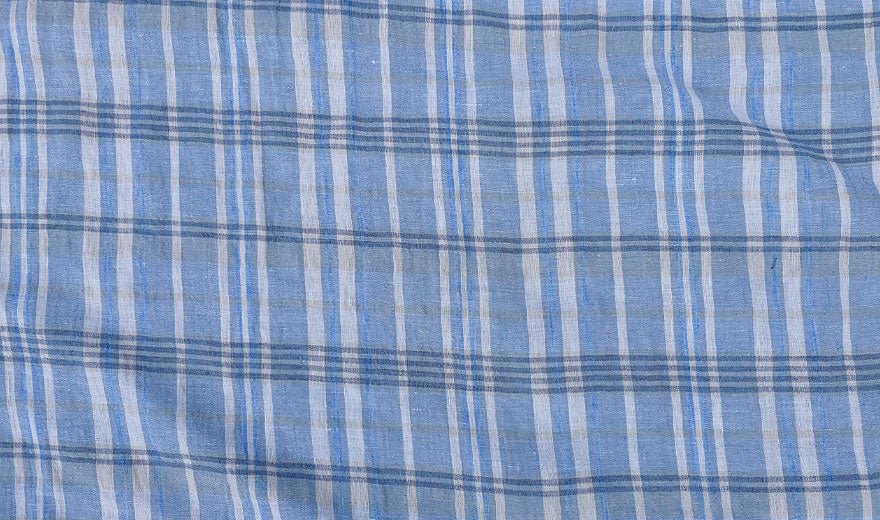100% Linen Fabric Madras Plaid Light Weight (7022 7023 7024 6709 6710) - The Linen Lab - Blue