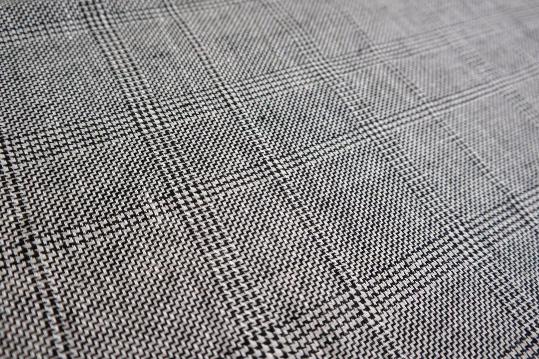 100% Linen Fabric Natural Black Windowpane Plaid Twill Medium Weight - The Linen Lab - Grey