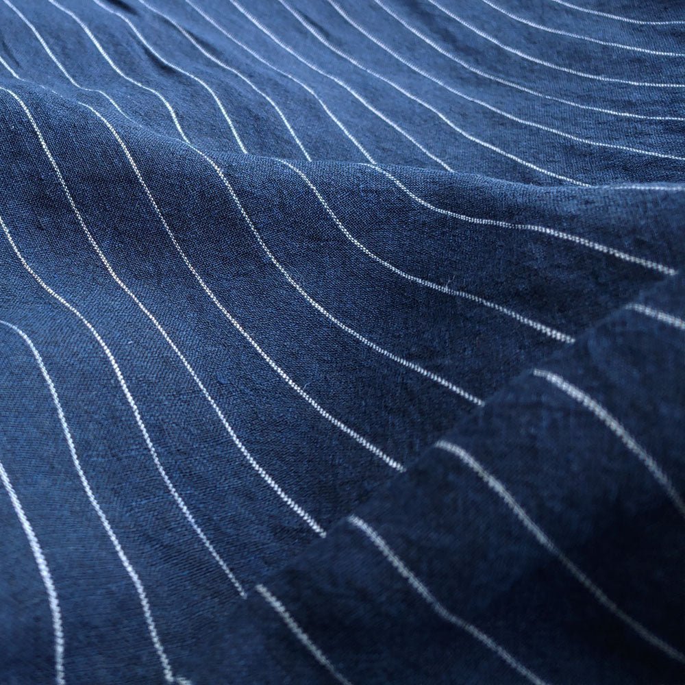 100% Linen Fabric Navy Color Pin Stripe Light Weight (6272) - The Linen Lab - Navy