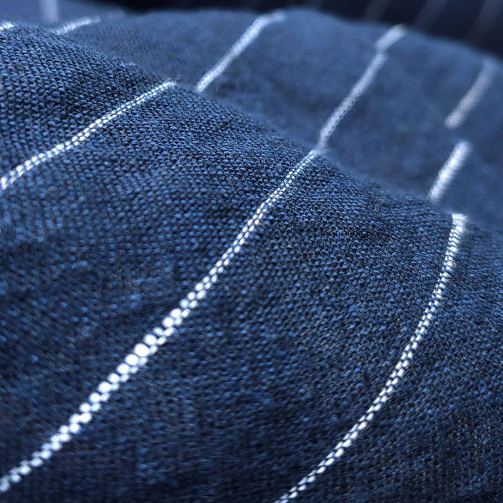 100% Linen Fabric Navy Color Pin Stripe Light Weight (6272) - The Linen Lab - Navy