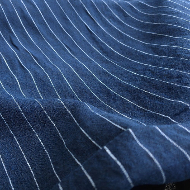 100% Linen Fabric Navy Color Pin Stripe Light Weight (6272) - The Linen Lab - Navy