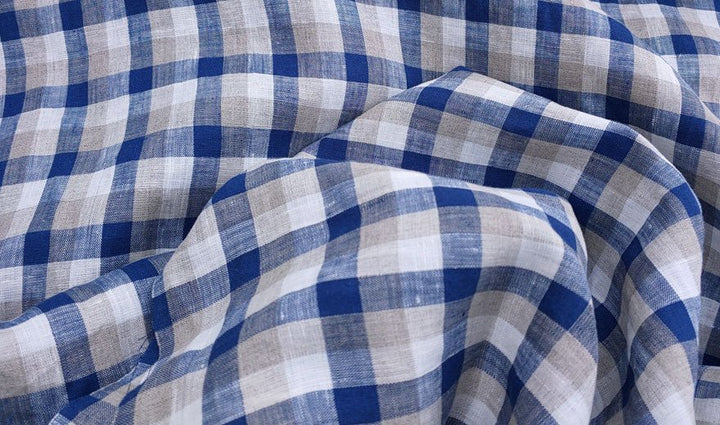 100% Linen Fabric Navy Gingham Check Light Weight 6158 - The Linen Lab - Navy 6158