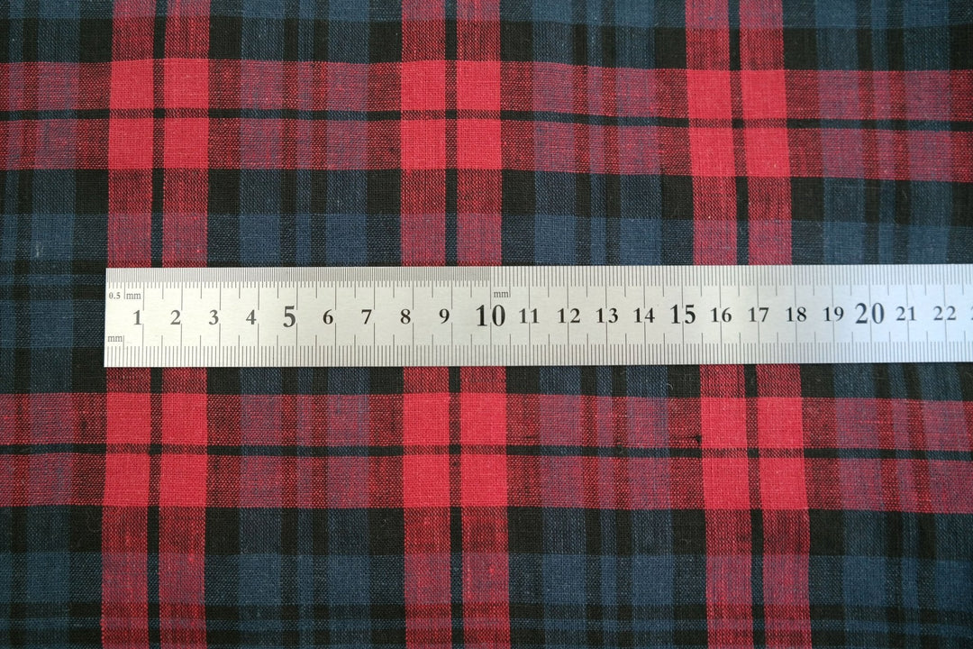 100% Linen Fabric Red Madras Plaid Check Light Weight 7289 - The Linen Lab - Red check 7289