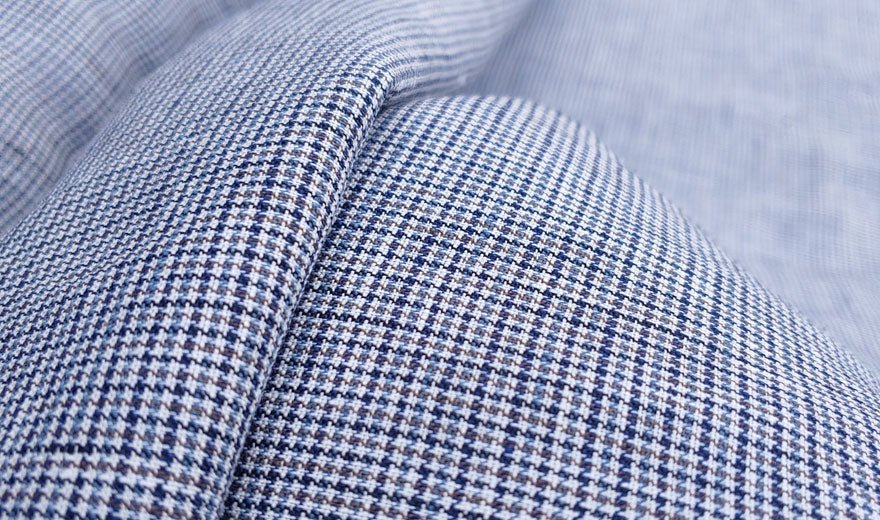 100% Linen Fabric small starcheck light weight - The Linen Lab - 6578 blue grey beige