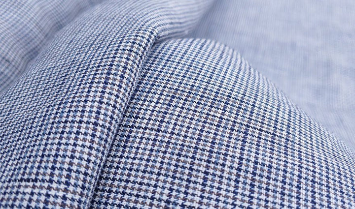 100% Linen Fabric small starcheck light weight - The Linen Lab - 6578 blue grey beige