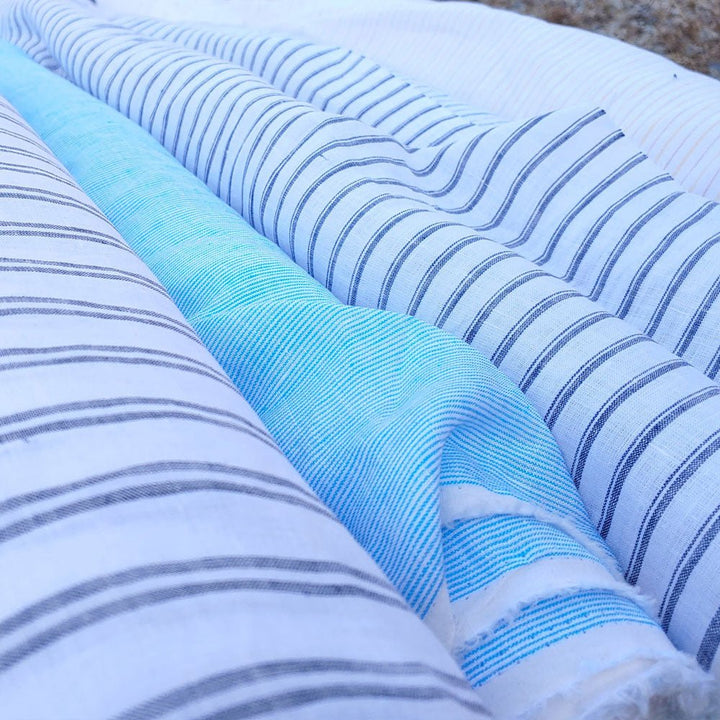 100% Linen Fabric Stripe Collections Light Weight (4708 6273 5997 4575 6258 6157) - The Linen Lab - Blue 4708