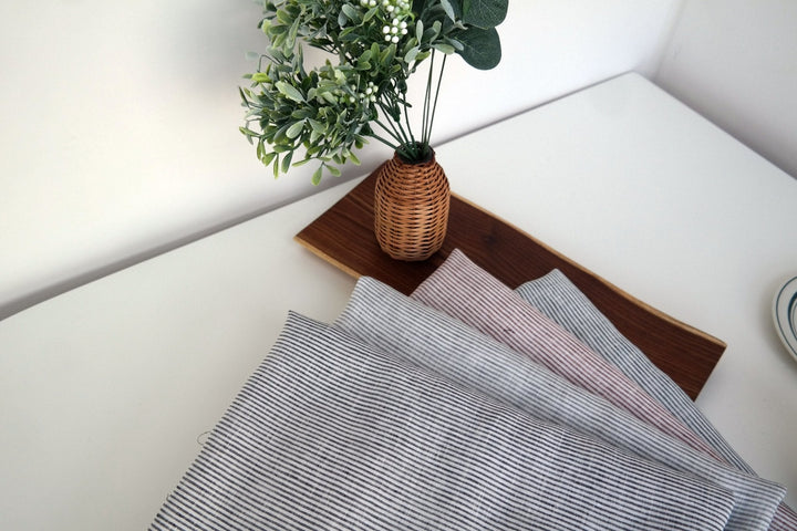 100% Linen Fabric Thin Stripe Collections Light Weight 4768 6939 6280 6279 - The Linen Lab - Grey 4768