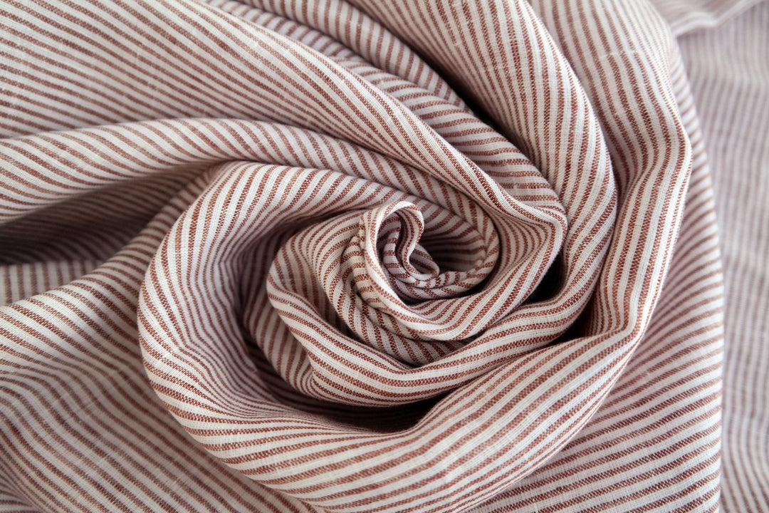 100% Linen Fabric Thin Stripe Collections Light Weight 4768 6939 6280 6279 - The Linen Lab - Khaki 6939
