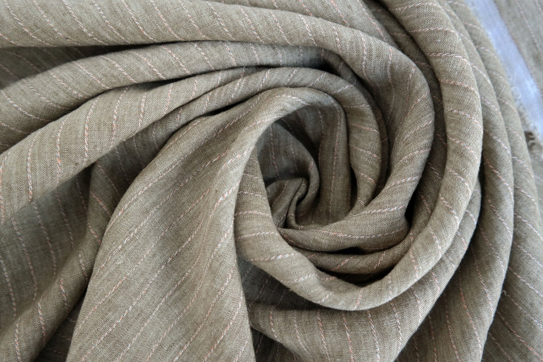 100% Linen Fabric with Multi-Color Pin Stripe 7089 7090 - The Linen Lab - Beige 7089