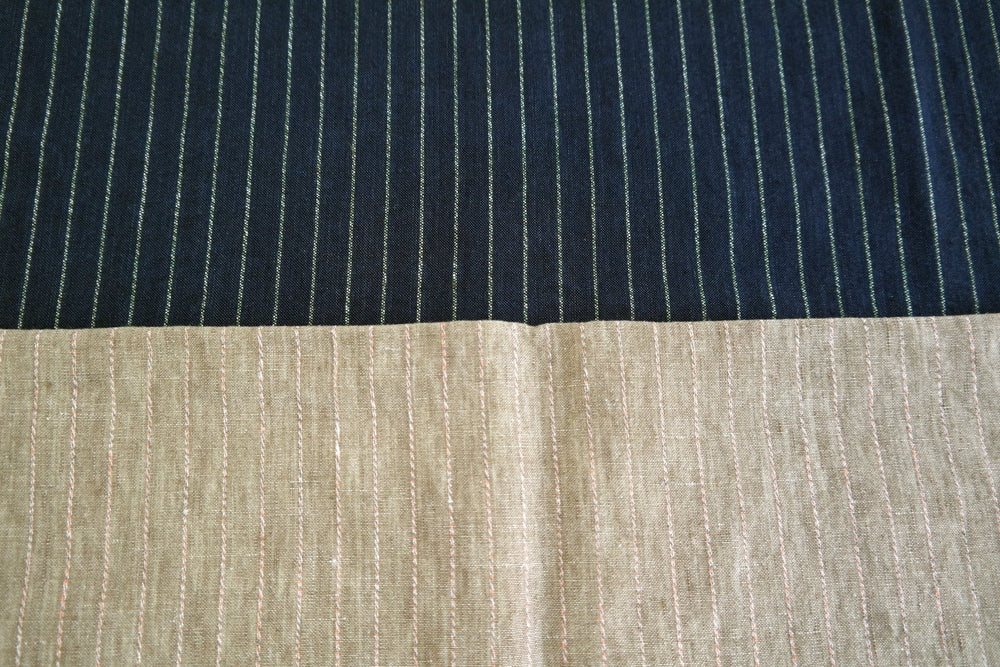 100% Linen Fabric with Multi-Color Pin Stripe 7089 7090 - The Linen Lab - Beige 7089