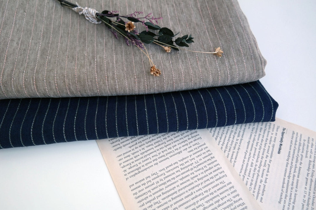 100% Linen Fabric with Multi-Color Pin Stripe 7089 7090 - The Linen Lab - Beige 7089