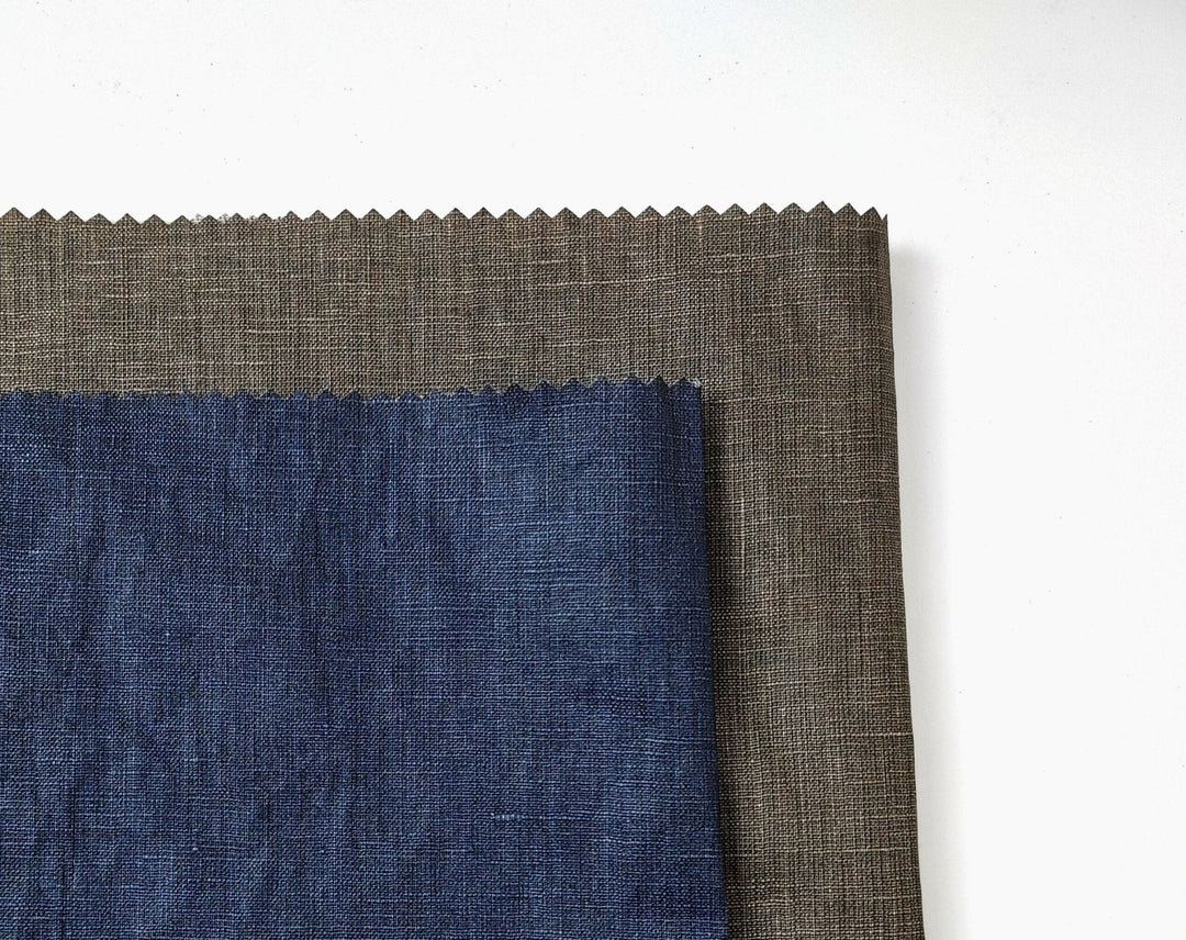100% Linen Fabric with Pigment Coating 3586 3587 - The Linen Lab - Navy