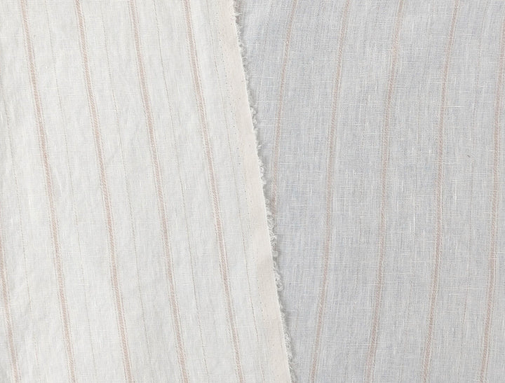 100% Linen Fabric with Subtle Beige Stripes, Medium Weight 7854 - The Linen Lab - Ivory