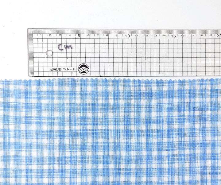100% Linen Gingham Check Fabric in Space-Dyed Blue Yarn 7297 - The Linen Lab - Blue