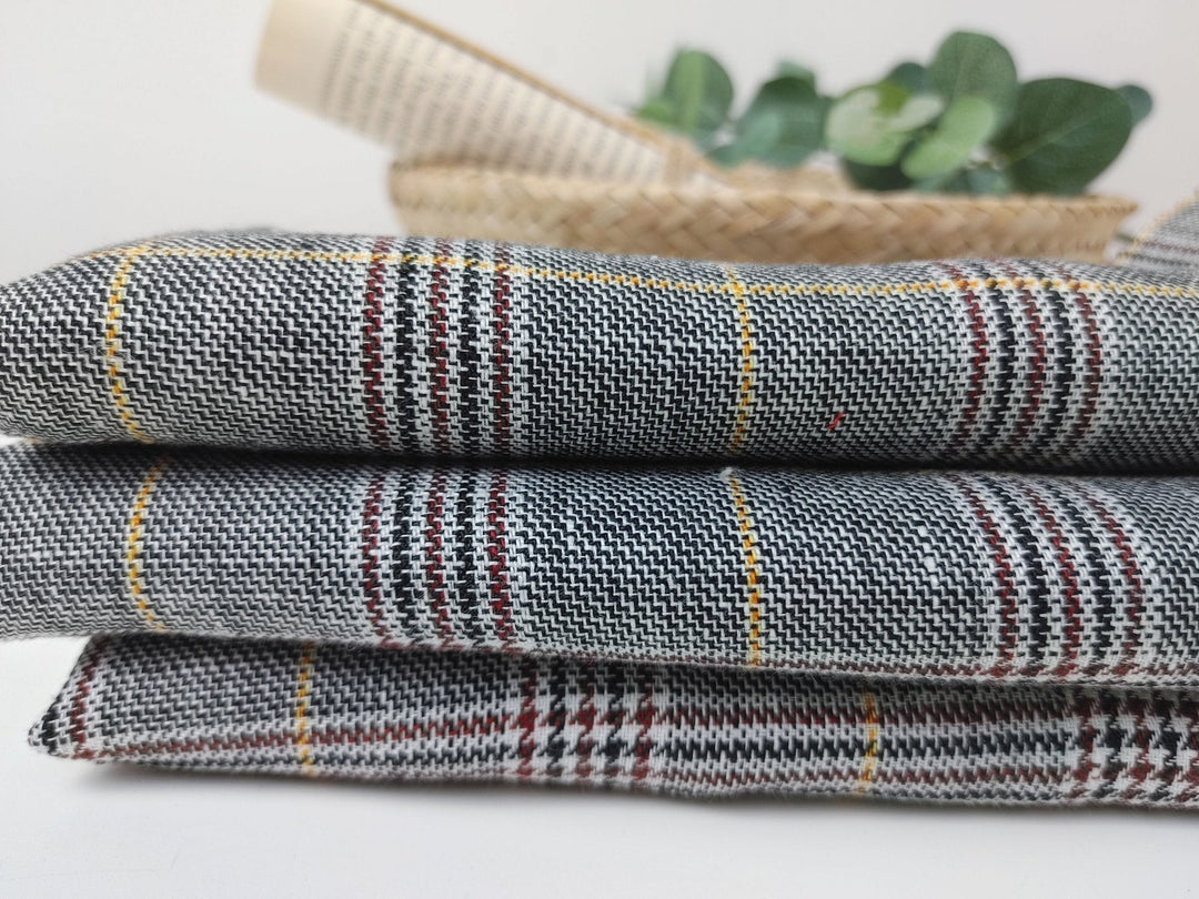 100% Linen Glen Plaid with Yellow Windowpane – White, Black, and Brown Harmony 6715 - The Linen Lab - Yellow