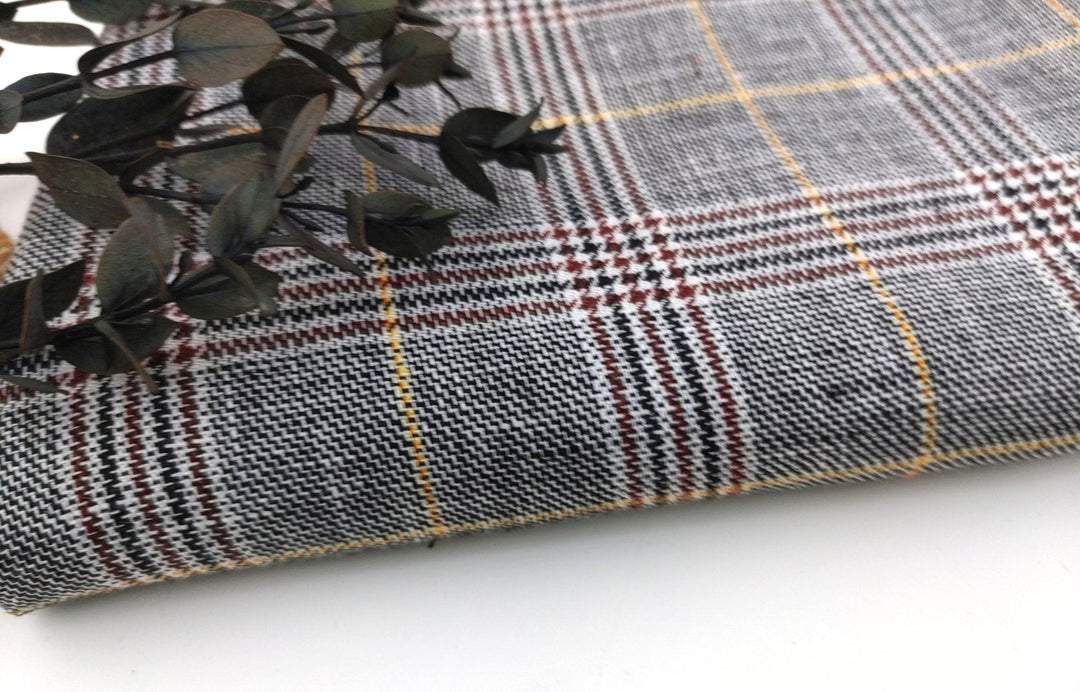 100% Linen Glen Plaid with Yellow Windowpane – White, Black, and Brown Harmony 6715 - The Linen Lab - Yellow