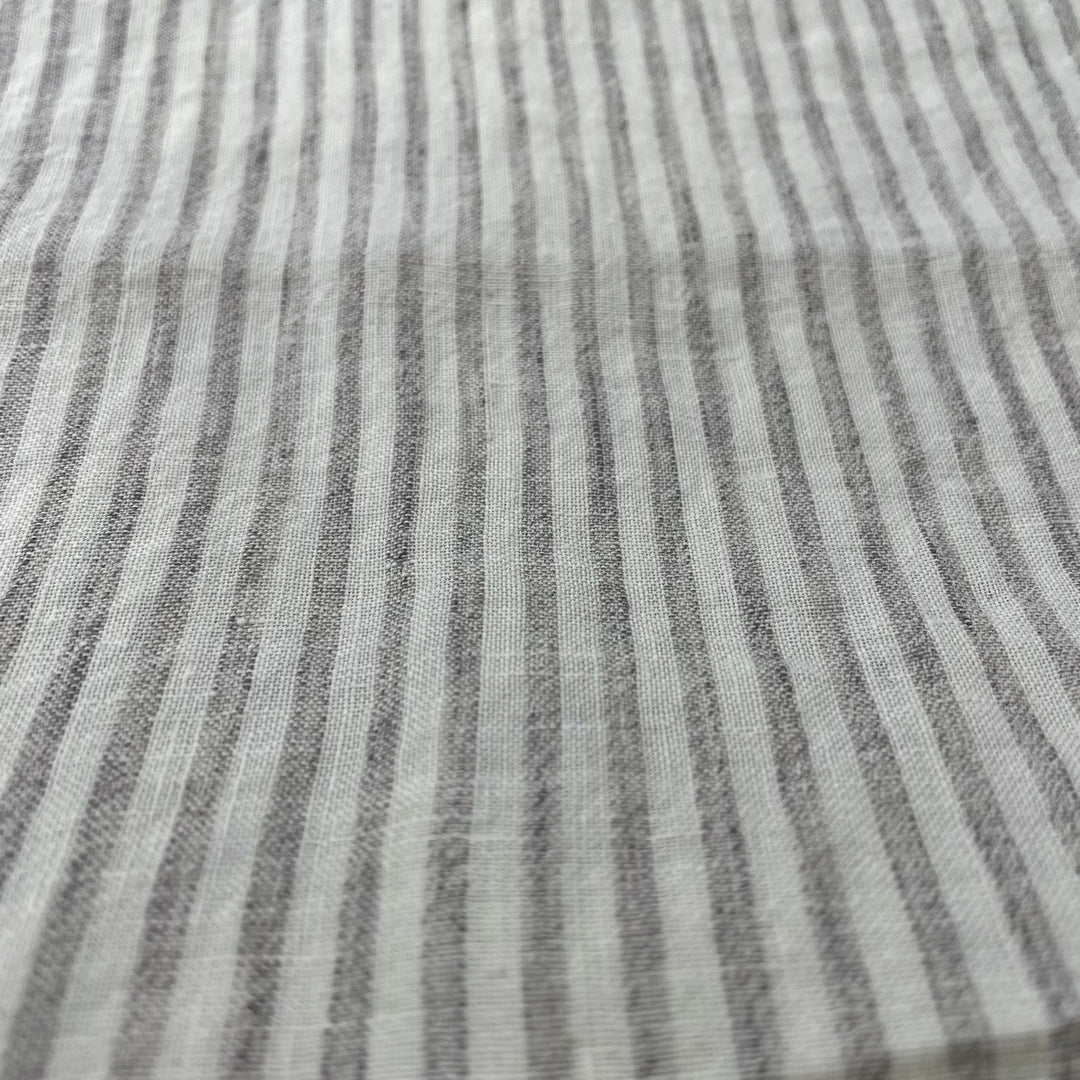 100% Linen Grey Melange Stripe Fabric 21s 60lea (6548) - The Linen Lab - Light Grey