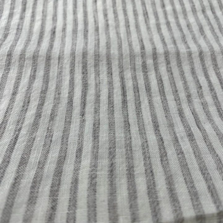 100% Linen Grey Melange Stripe Fabric 21s 60lea (6548) - The Linen Lab - Light Grey
