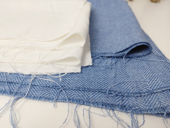 100% Linen Herringbone Twill Fabric Heavy Weight 7546 7547 - The Linen Lab - Blue