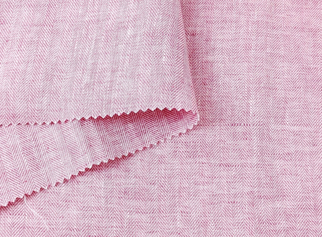 100% Linen Herringbone Twill HBT Fabric medium weight chambray 7313 7314 7727 7529 - The Linen Lab - Pink