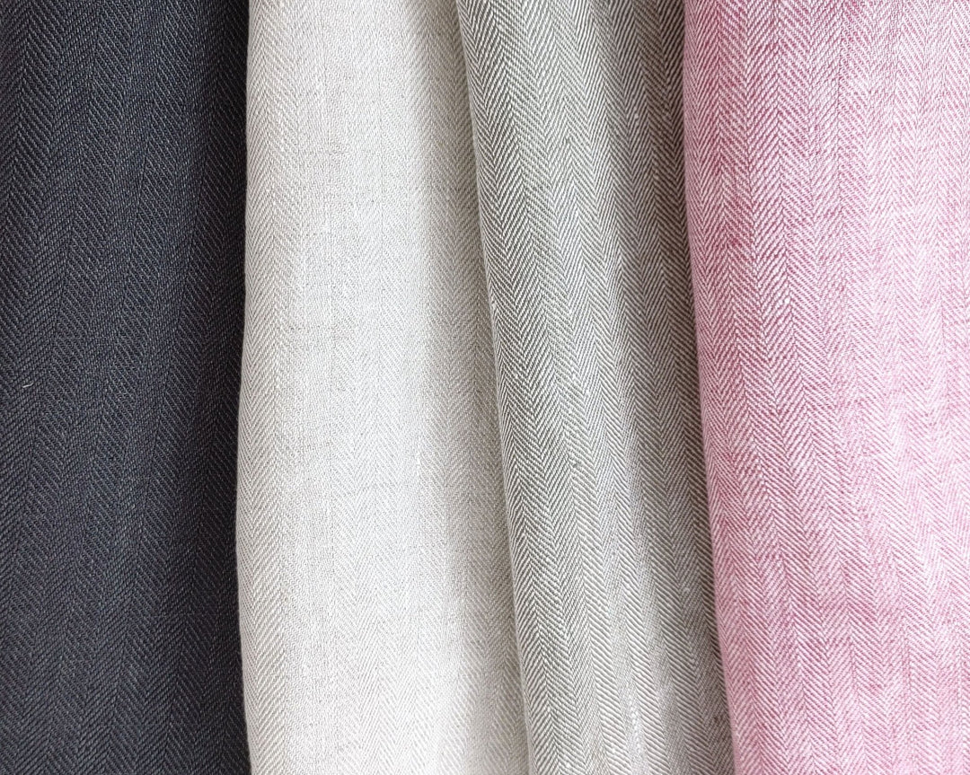 100% Linen Herringbone Twill HBT Fabric medium weight chambray 7313 7314 7727 7529 - The Linen Lab - Pink