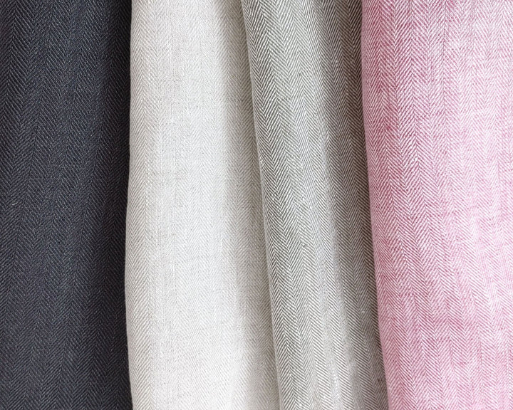 100% Linen Herringbone Twill HBT Fabric medium weight chambray 7313 7314 7727 7529 - The Linen Lab - Pink