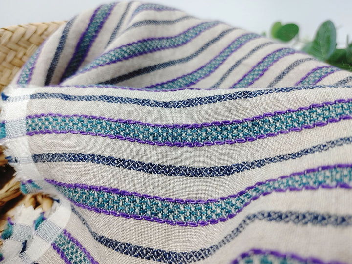 100% Linen Horizontal Stripe Jacquard Fabric 6598 - The Linen Lab - Violet