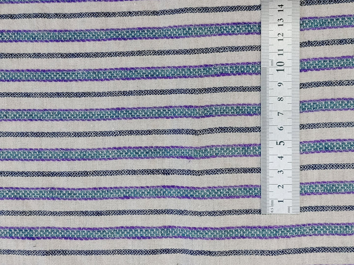 100% Linen Horizontal Stripe Jacquard Fabric 6598 - The Linen Lab - Violet
