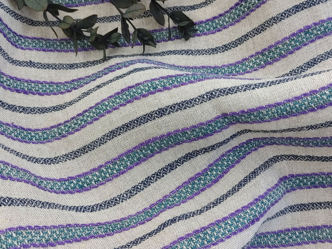 100% Linen Horizontal Stripe Jacquard Fabric 6598 - The Linen Lab - Violet