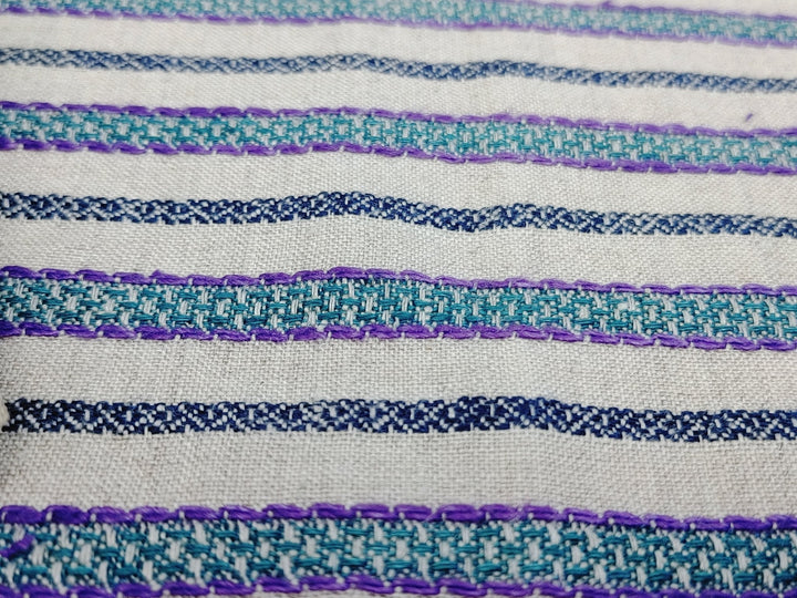 100% Linen Horizontal Stripe Jacquard Fabric 6598 - The Linen Lab - Violet